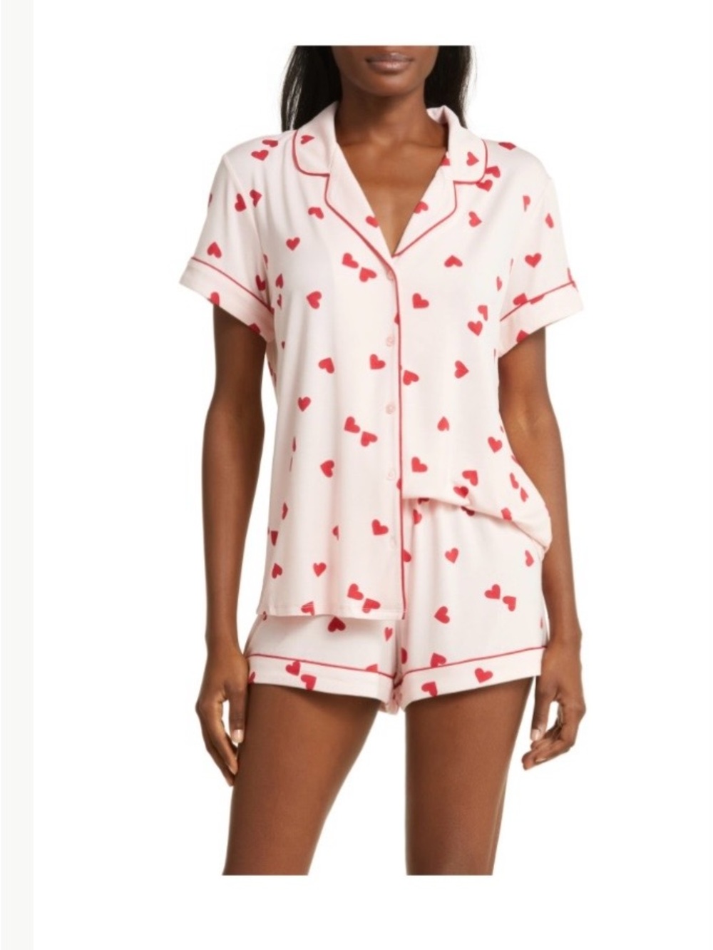 ❤️ NWT ❤️ Nordstrom Moonlight Eco Pajama Set, Pink with Red Hearts, Size S